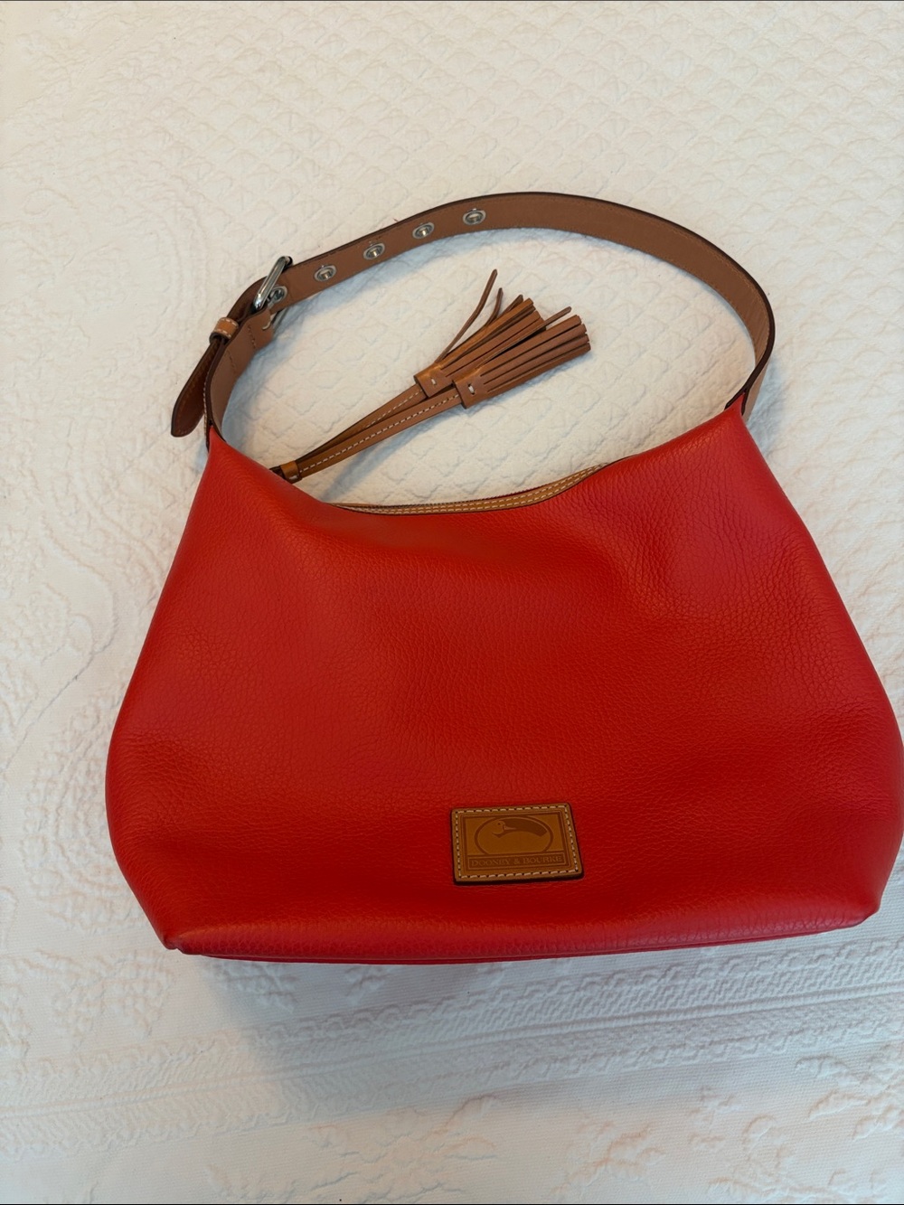 Dooney & Bourke Paige Orange Leather Hobo Bag with Brown Strap
